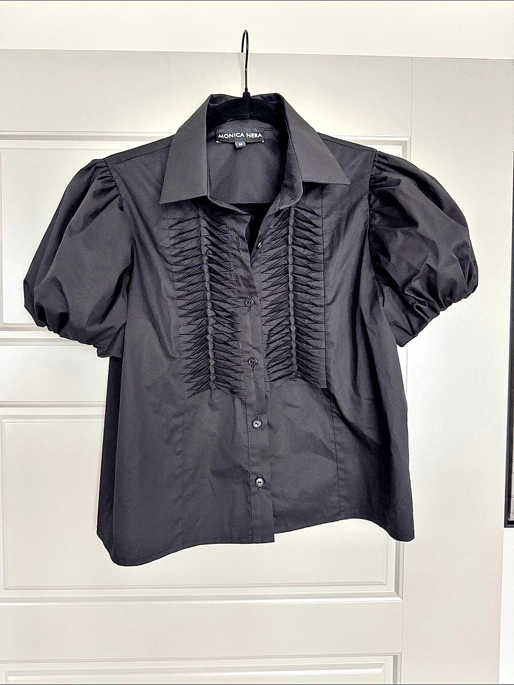 MONICA NERA Sara Shirt Puff Sleeve Blouse Black, Medium